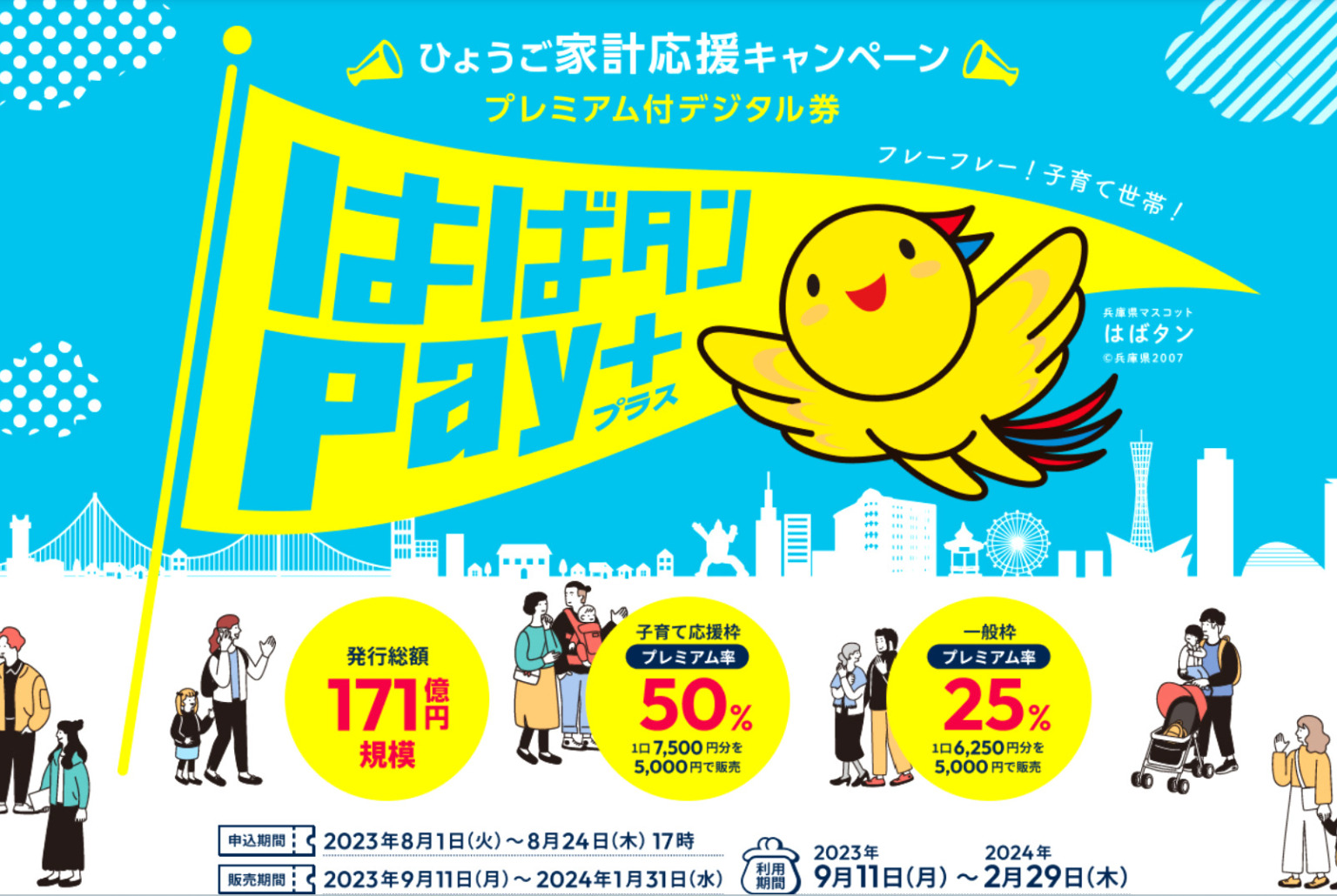 【兵庫県】家計応援キャンペーン「はばタンPay+(プラス)」の申込は2023年8月1日~24日まで!プレミアム率50%の子育て応援枠もあるよ ...